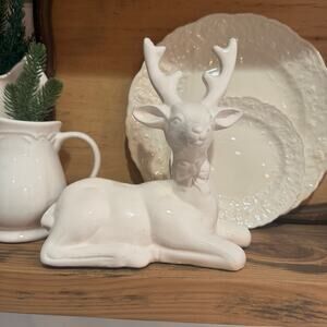 Vintage all white Ceramic Reindeer Taiwan Christmas granny core mcm